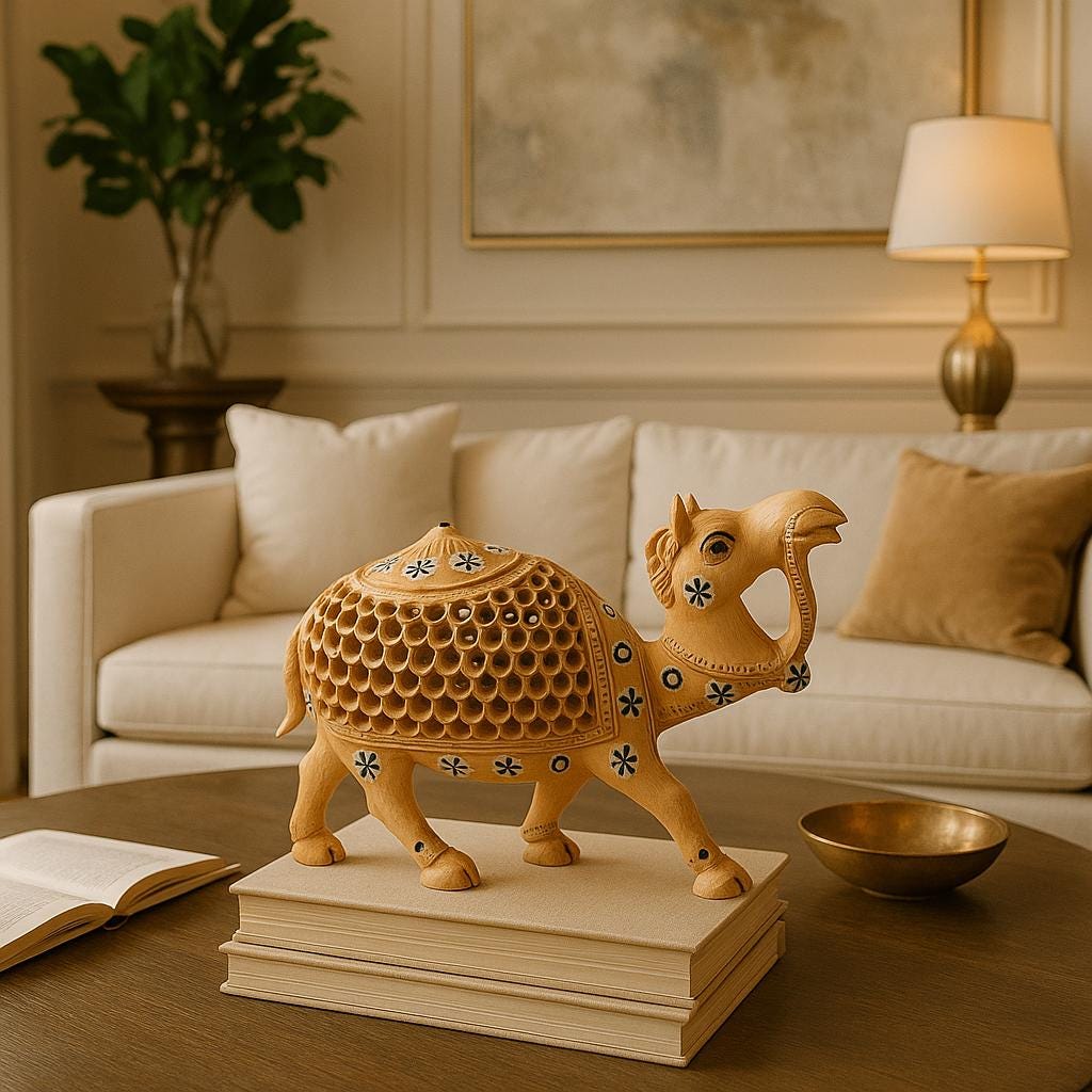 Intricate Wooden Camel Decor