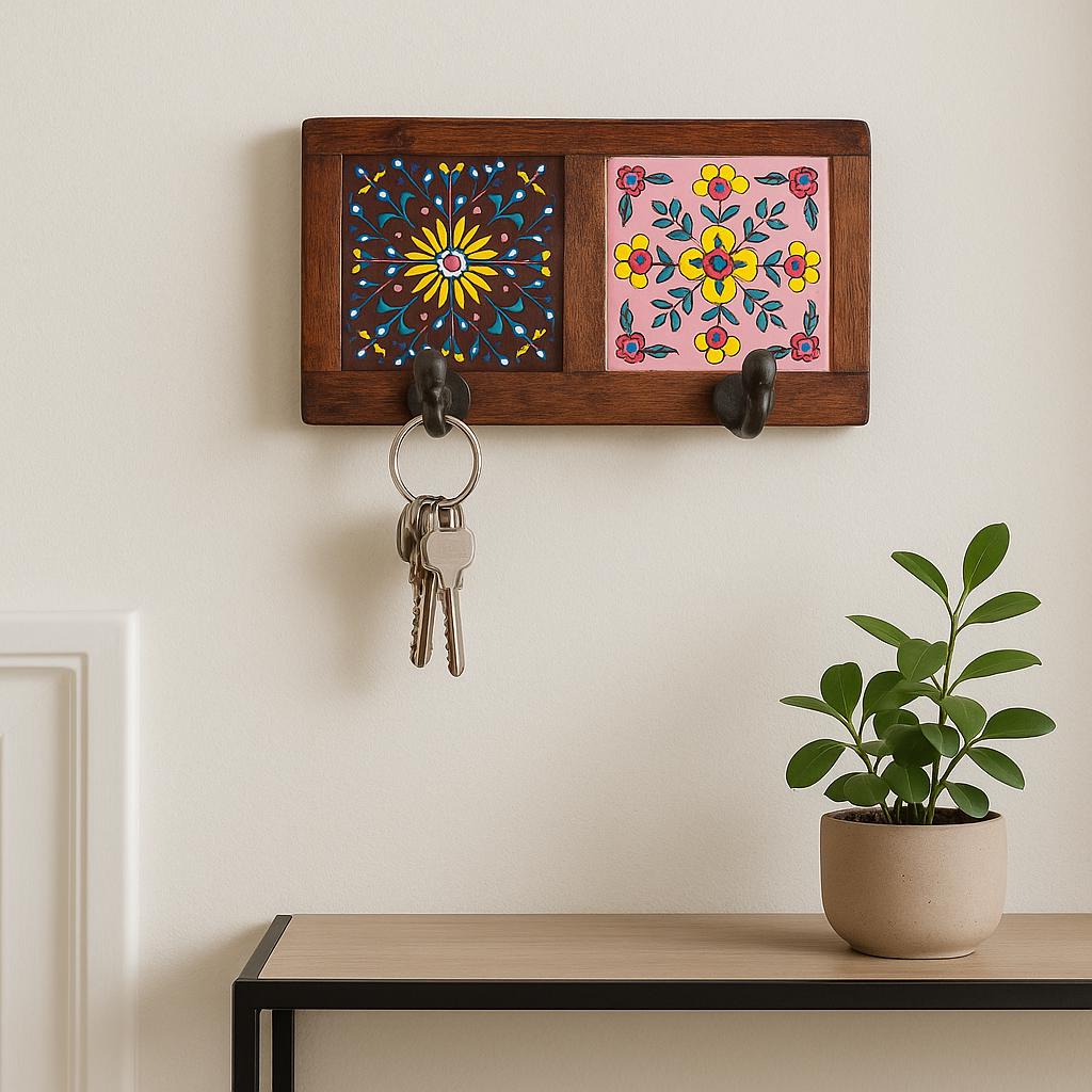 Wooden Wall Hook - Vibrant Floral Design