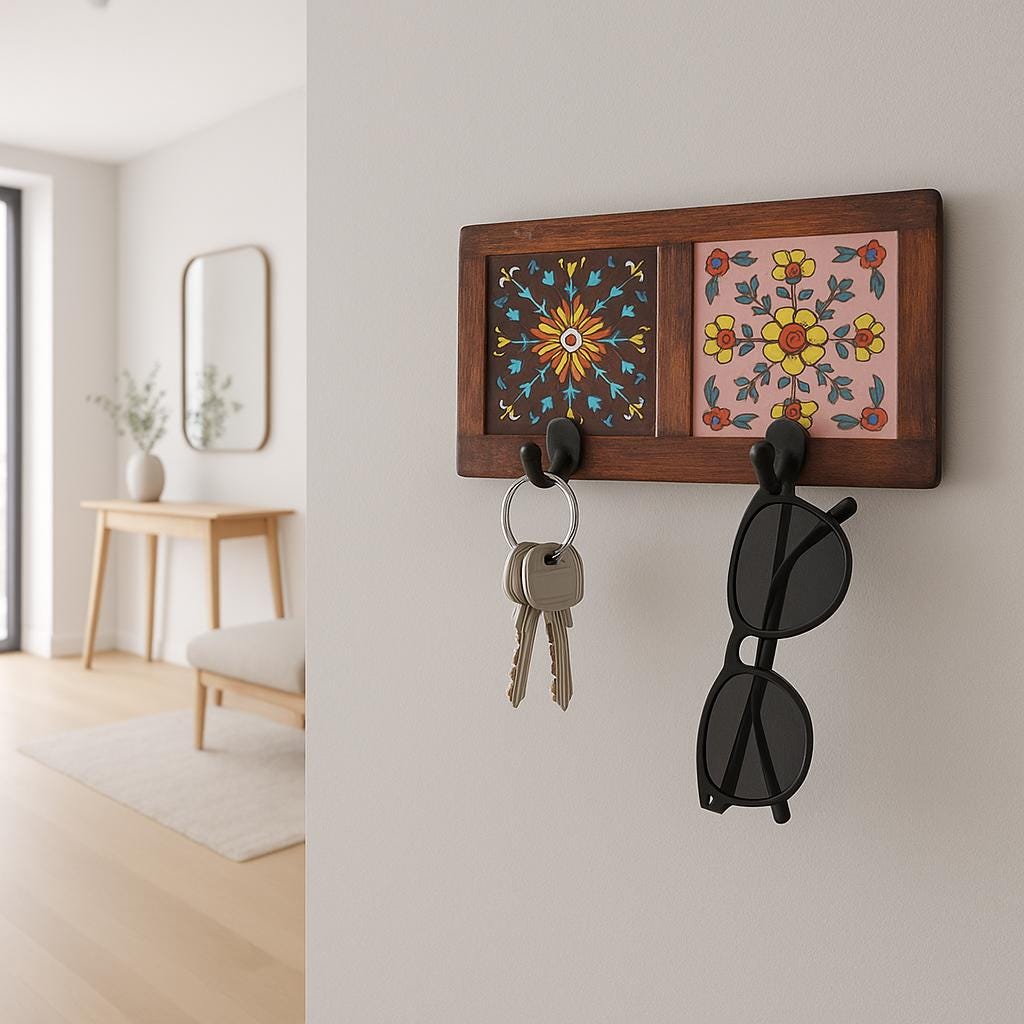 Wooden Wall Hook - Vibrant Floral Design
