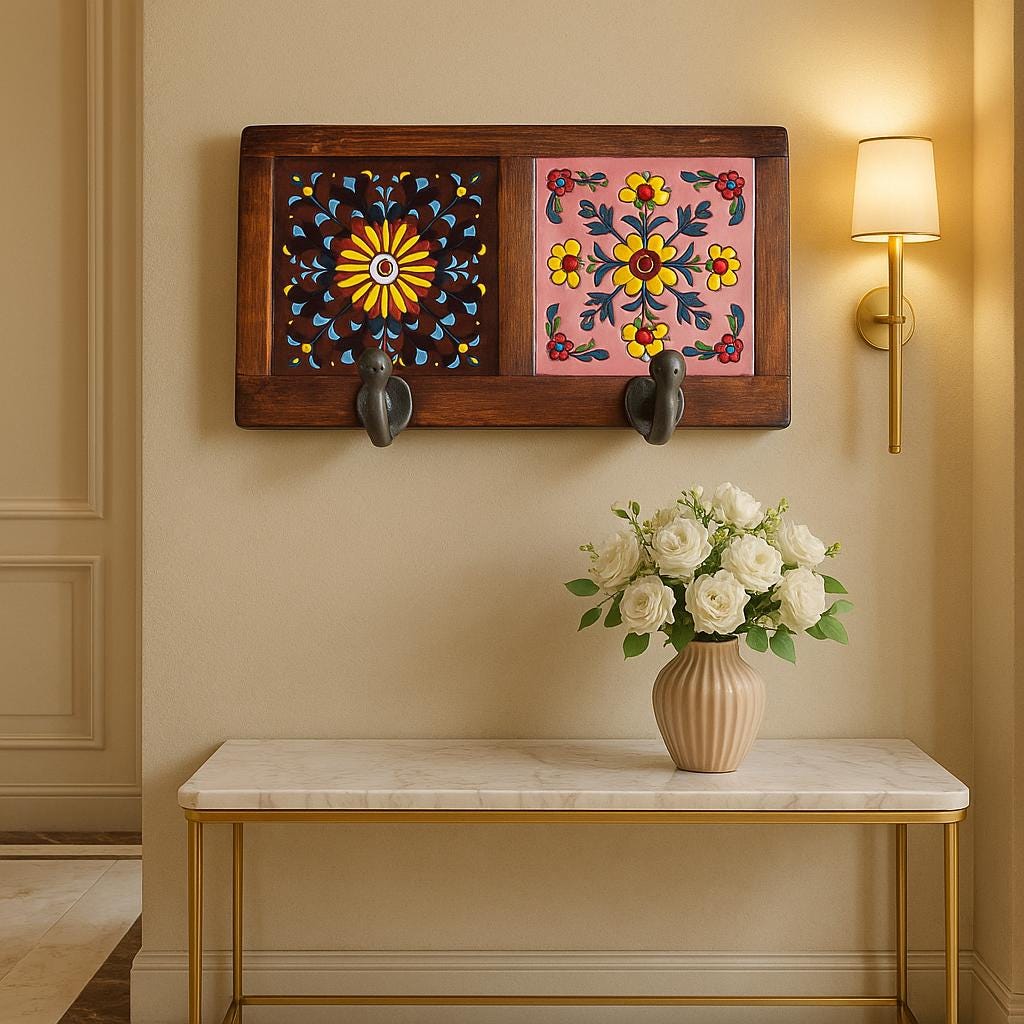 Wooden Wall Hook - Vibrant Floral Design