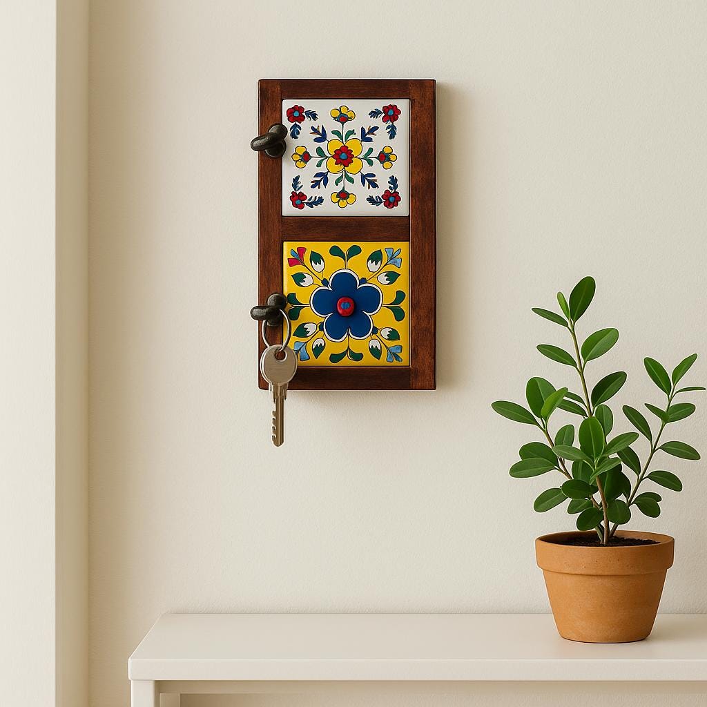 Wooden Lockable Box - Ceramic Inlay Decor