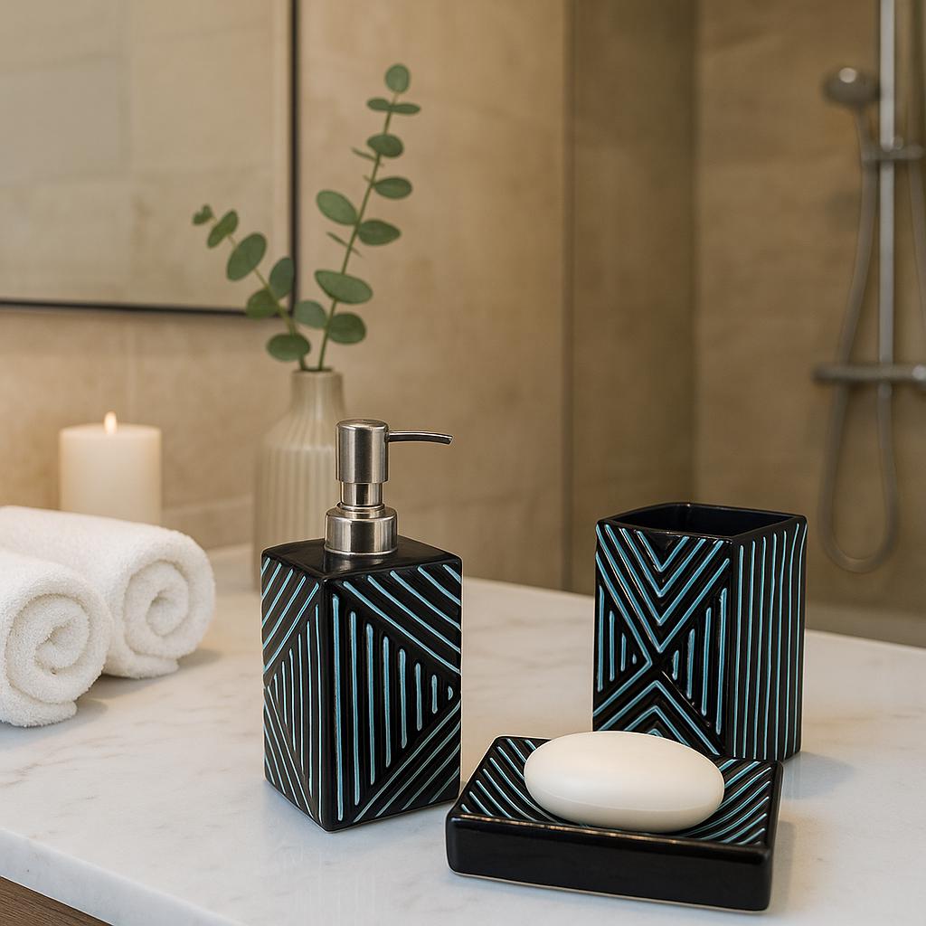 Modern Black & Blue Bath Set