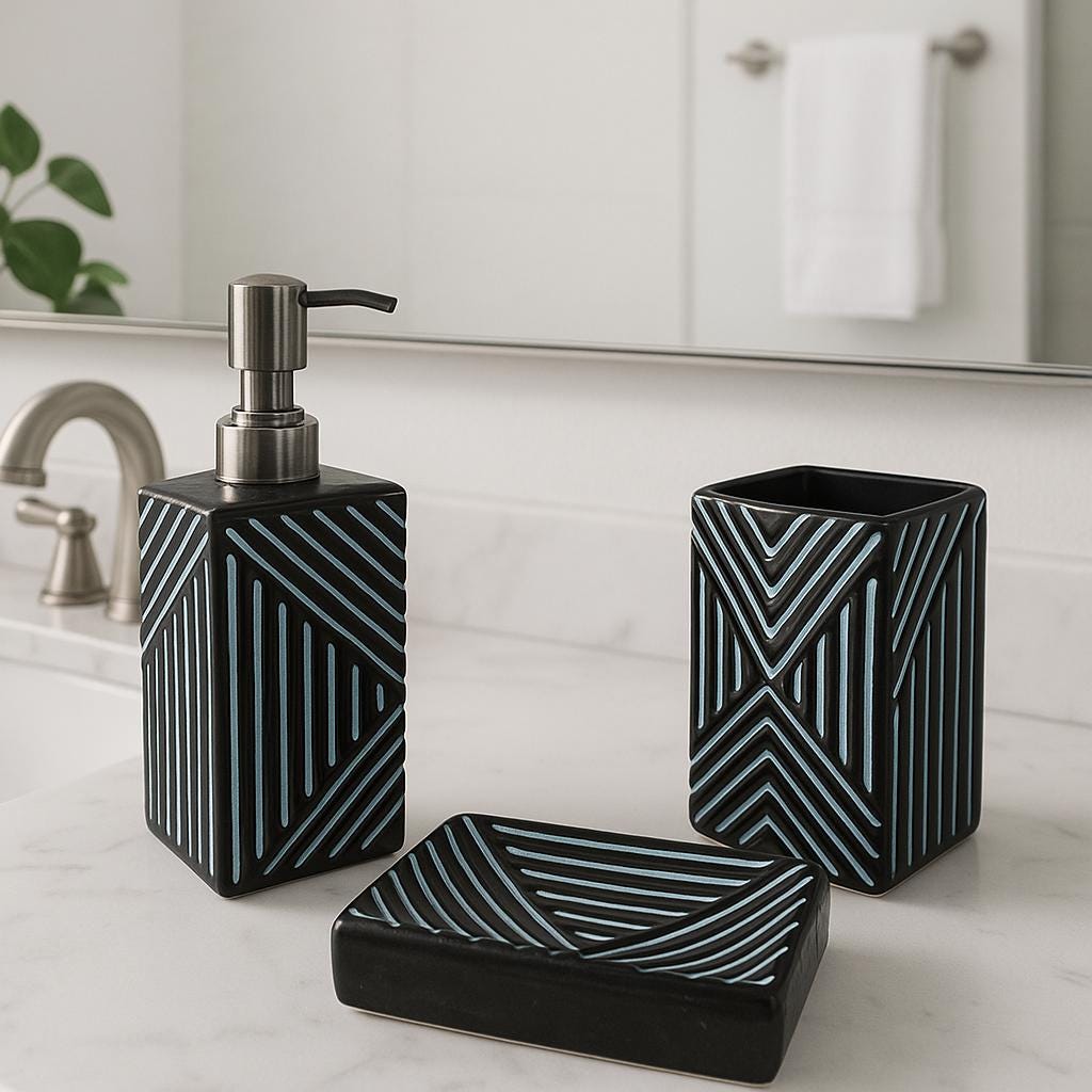 Modern Black & Blue Bath Set