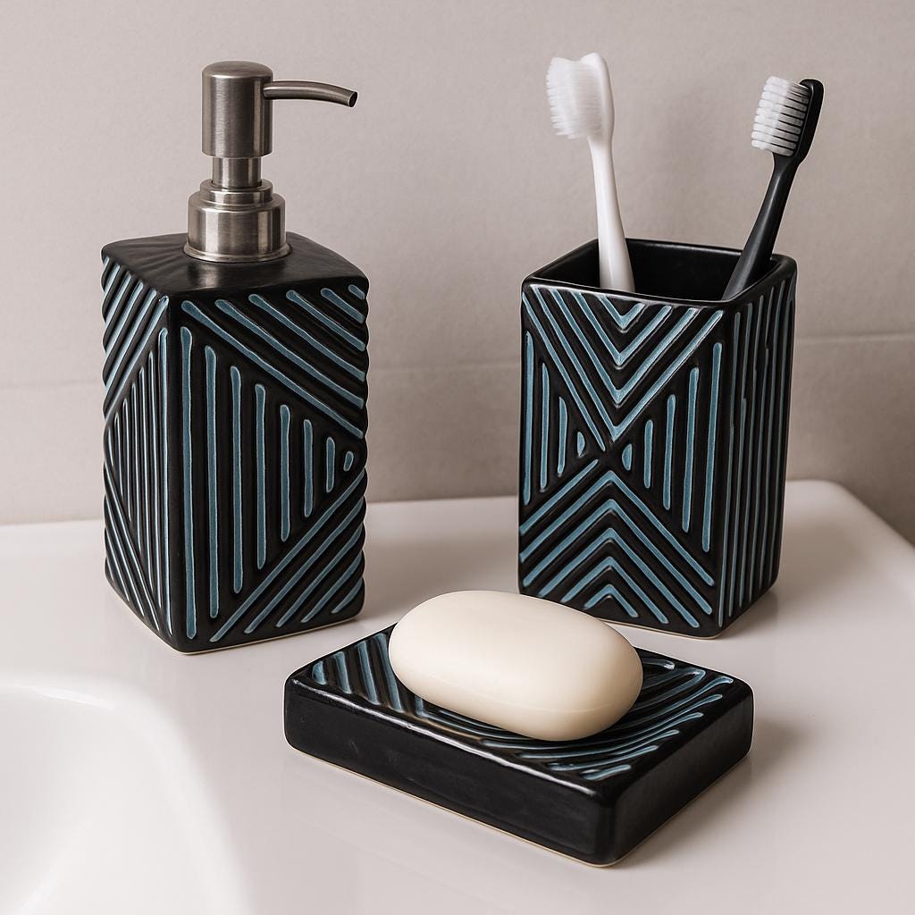 Modern Black & Blue Bath Set