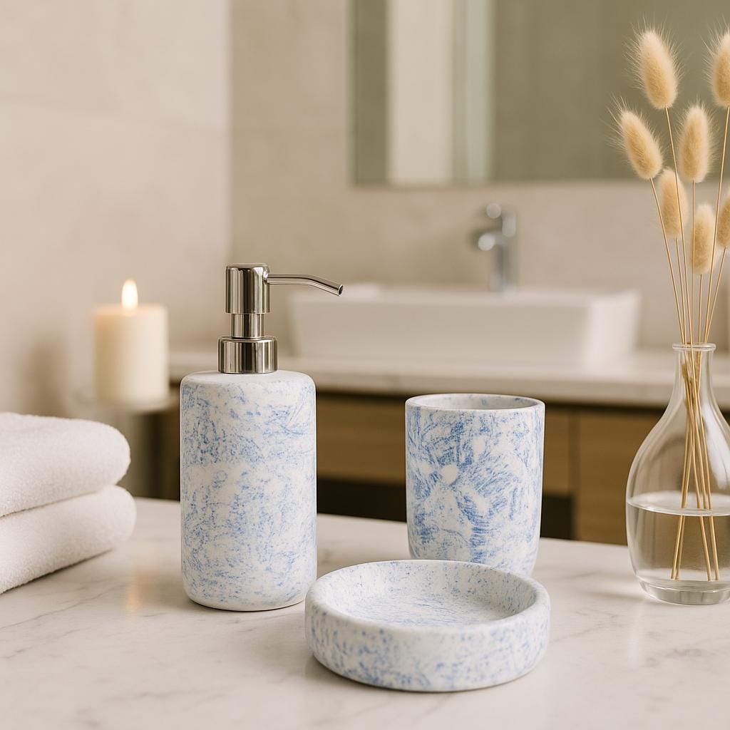 Elegant Blue Marble Bath Set