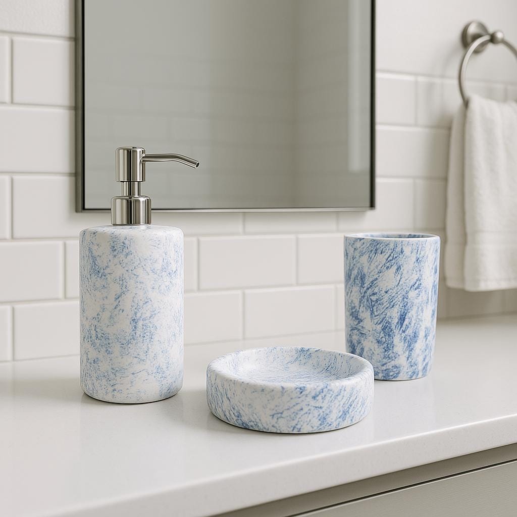 Elegant Blue Marble Bath Set