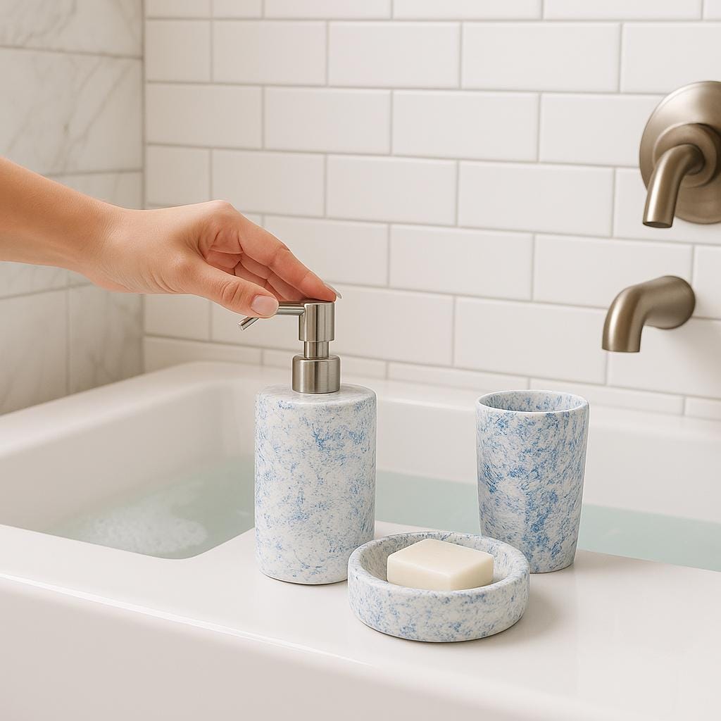 Elegant Blue Marble Bath Set