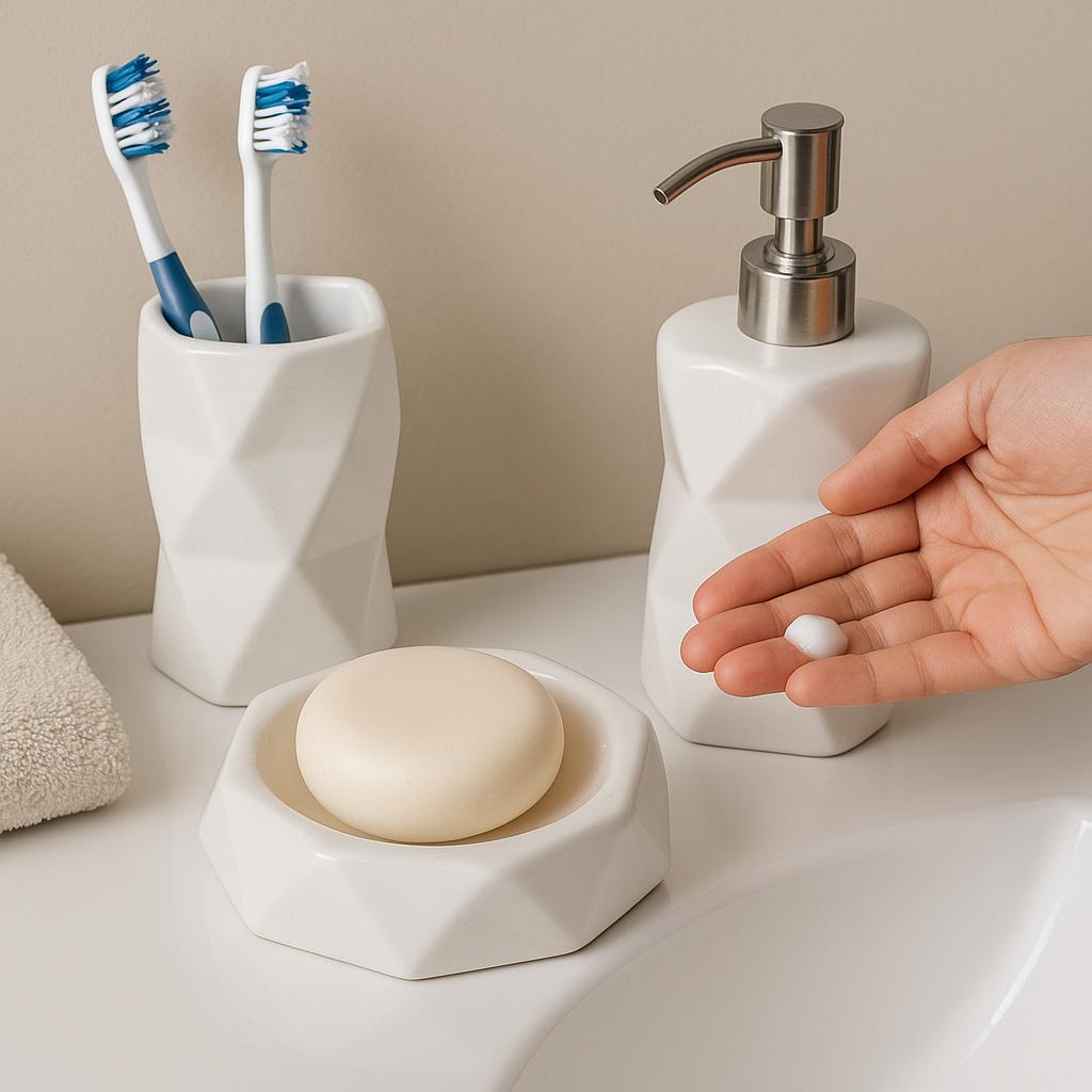 White Ceramic Bathroom Set - 3 Piece