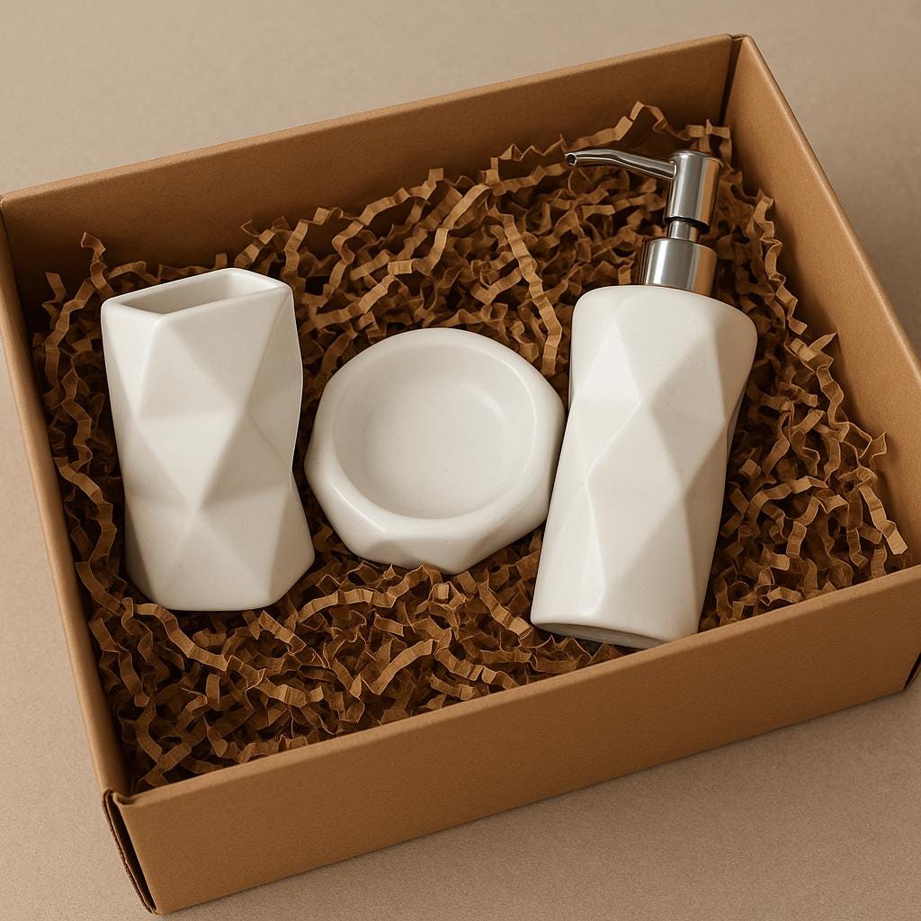White Ceramic Bathroom Set - 3 Piece