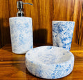 Blue Marble Bathroom Set: Ceramic Soap Dispenser, Toothbrush Holder & Tray