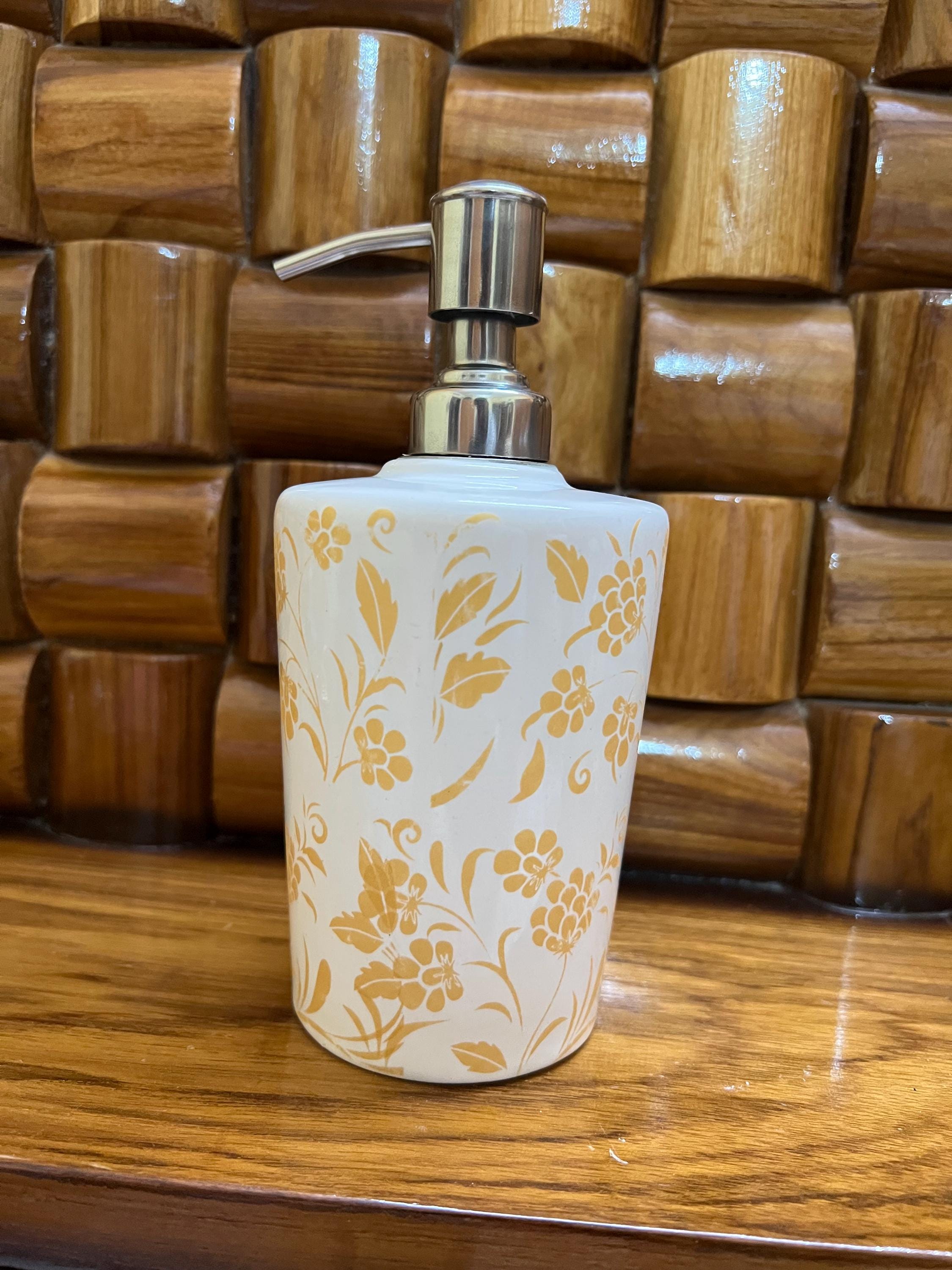 Floral Ceramic Soap Dispenser Set: Modern Farmhouse Bathroom Decor
