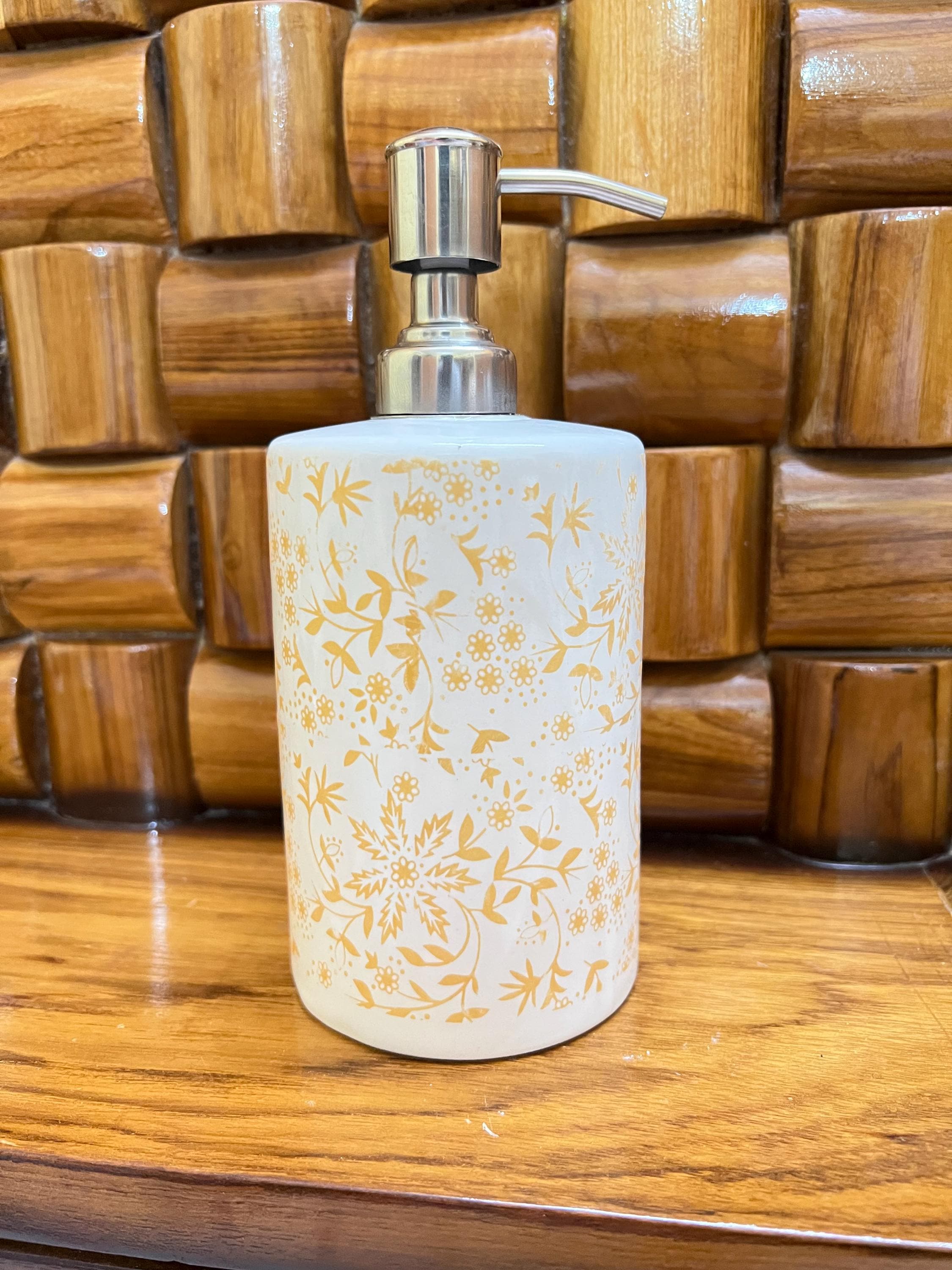 Floral Ceramic Soap Dispenser Set: Modern Farmhouse Bathroom Decor