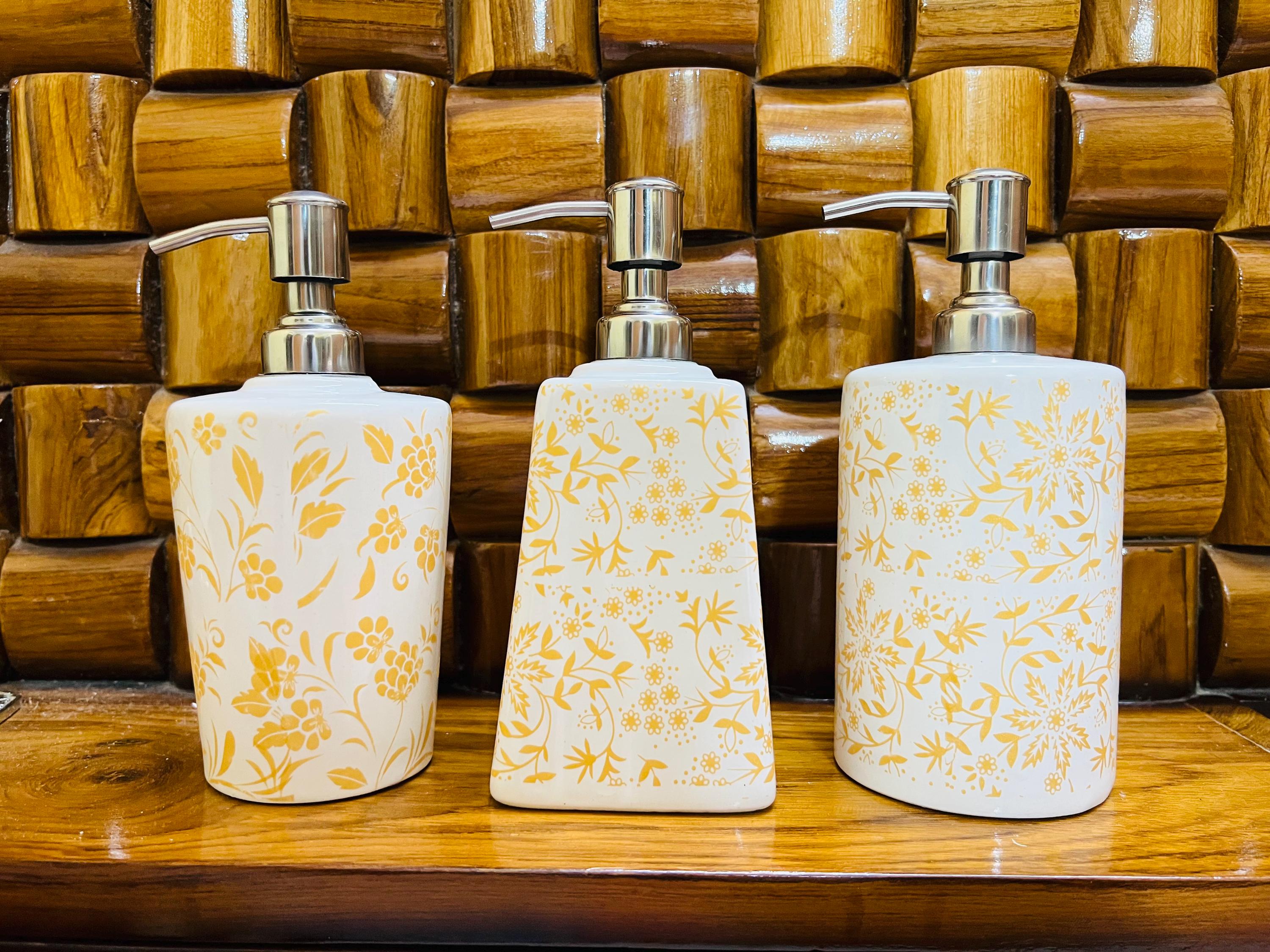 Floral Ceramic Soap Dispenser Set: Modern Farmhouse Bathroom Decor
