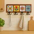 Ceramic Tile Key Rack - Espresso Brown Wood Wall Mount