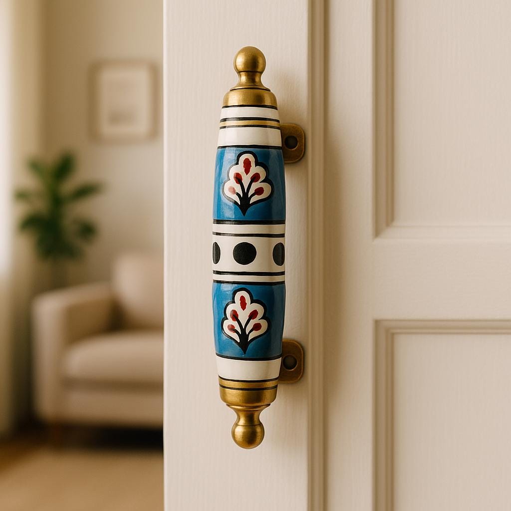 Blue Ceramic Brass Drawer Pulls