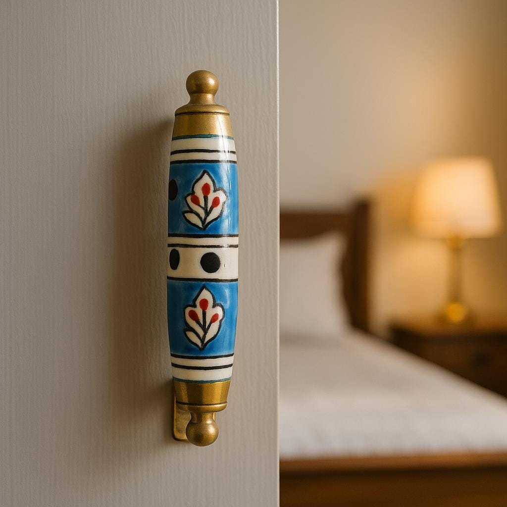 Blue Ceramic Brass Drawer Pulls