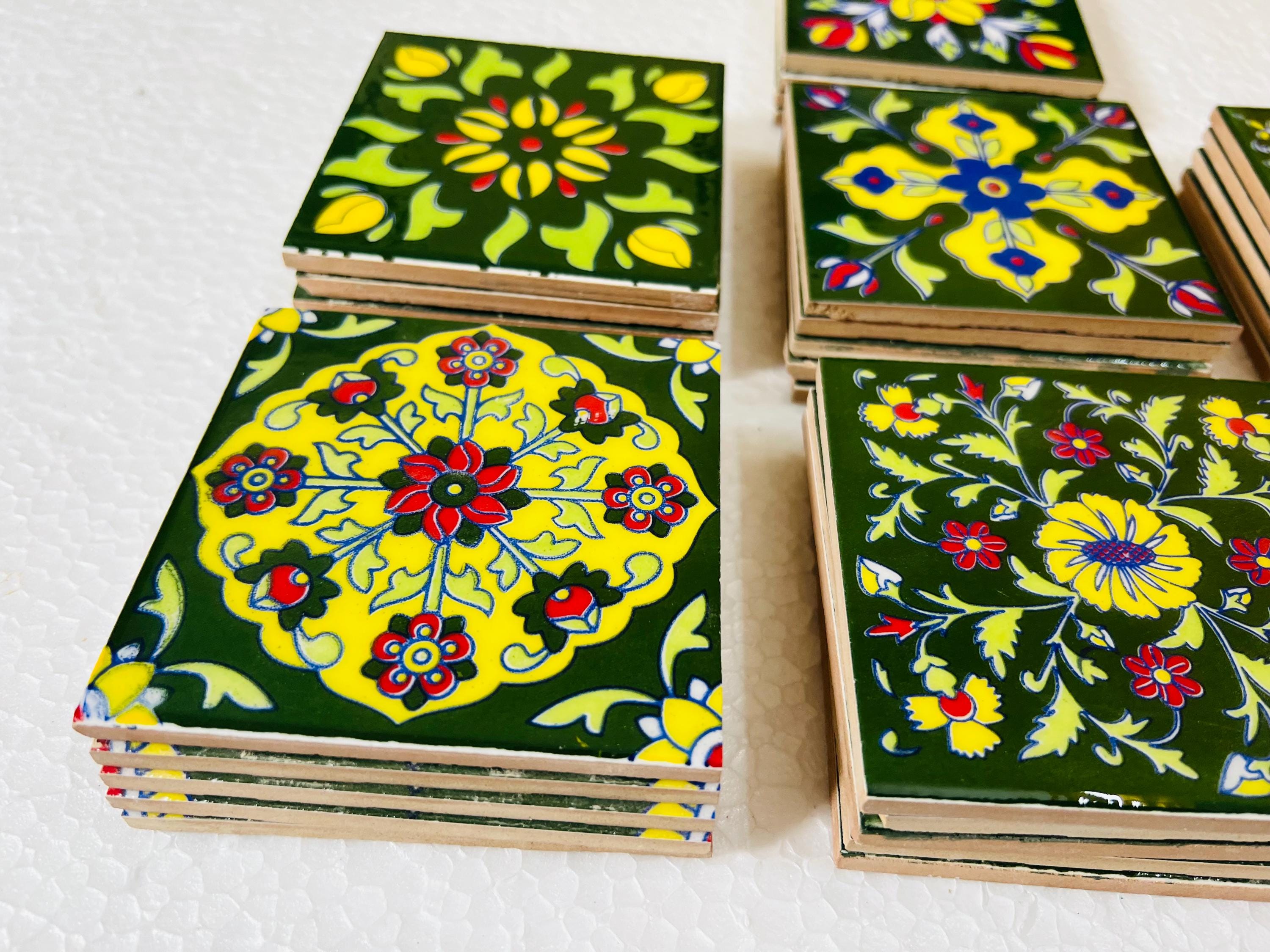 Green Floral Ceramic Tiles Set