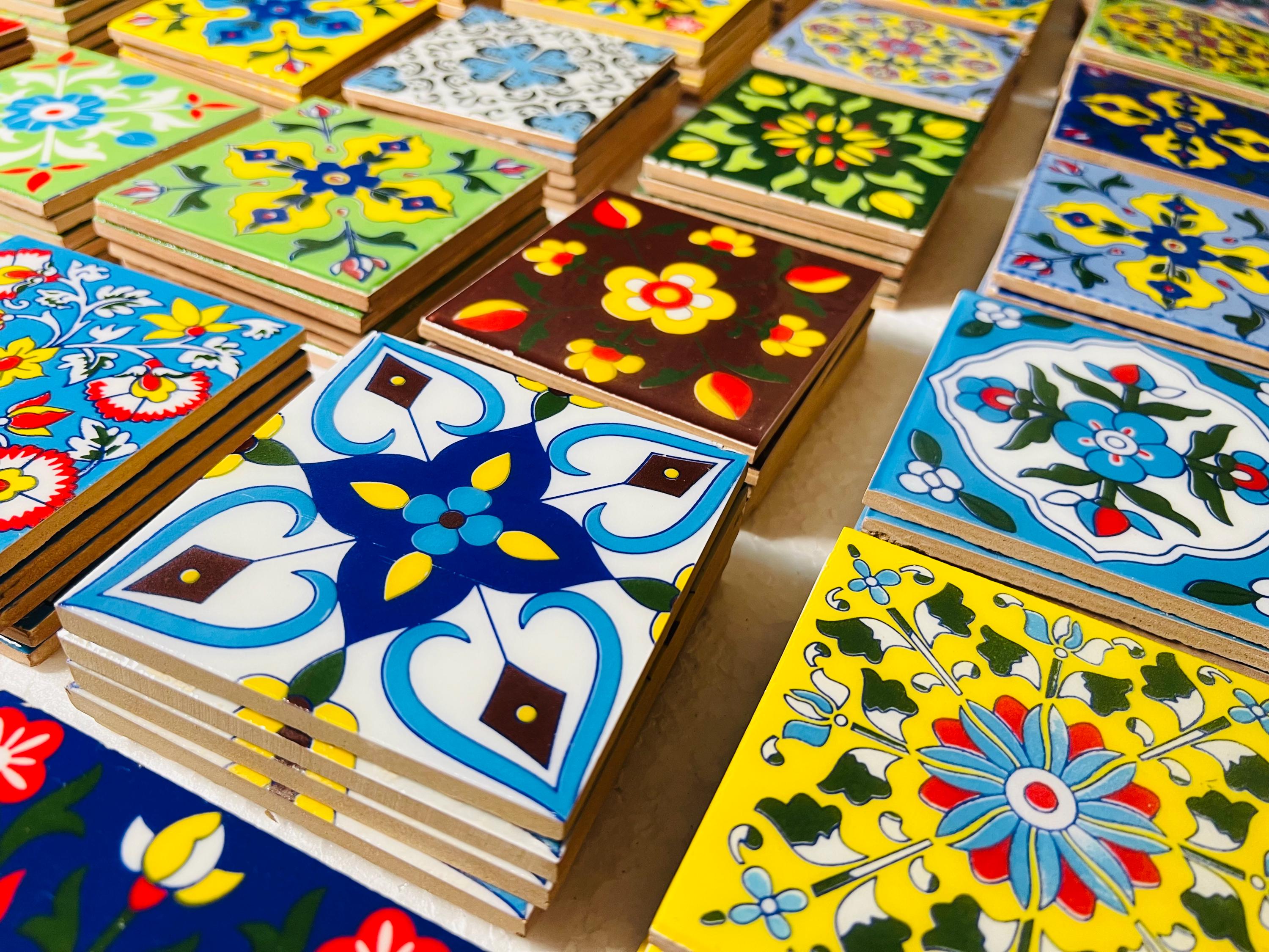 100 Assorted Hand-Painted Tile: Floral Ceramic Wall Decor, 2x2 inch