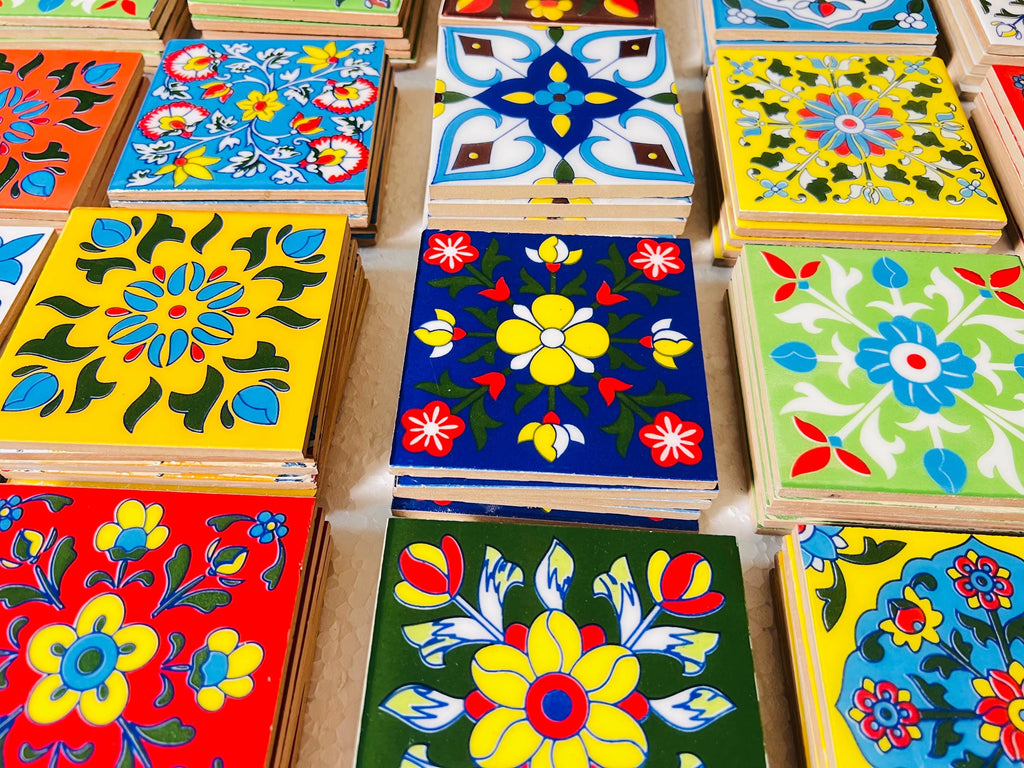 24 Assorted Hand-Painted Tile: Yellow Floral Ceramic Wall Decor,