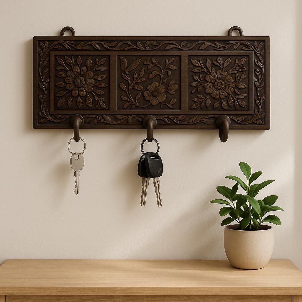 Floral Wall Hooks - Rustic Wood Entryway Hanger
