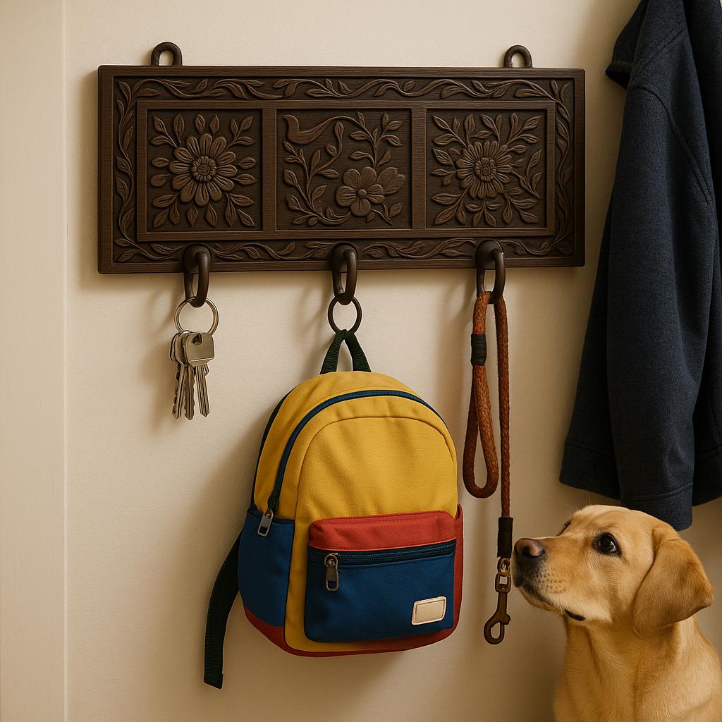 Floral Wall Hooks - Rustic Wood Entryway Hanger