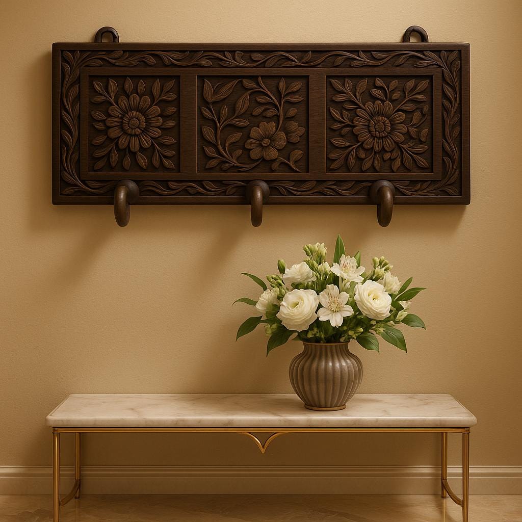 Floral Wall Hooks - Rustic Wood Entryway Hanger