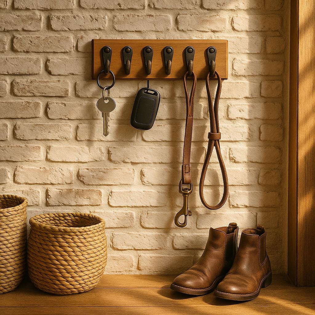 Rustic Wooden Key Holder with Vintage Hooks for Home Organization