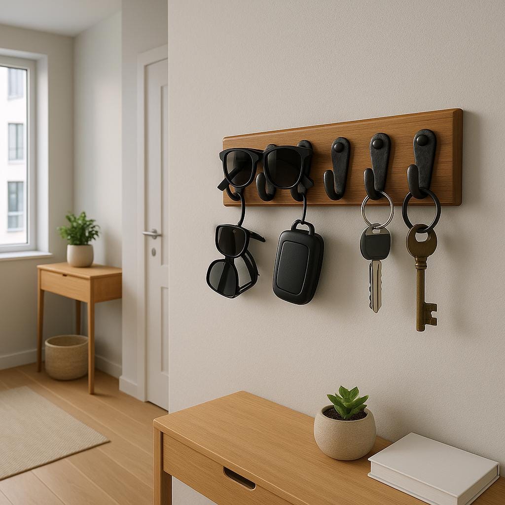 Rustic Wooden Key Holder with Vintage Hooks for Home Organization
