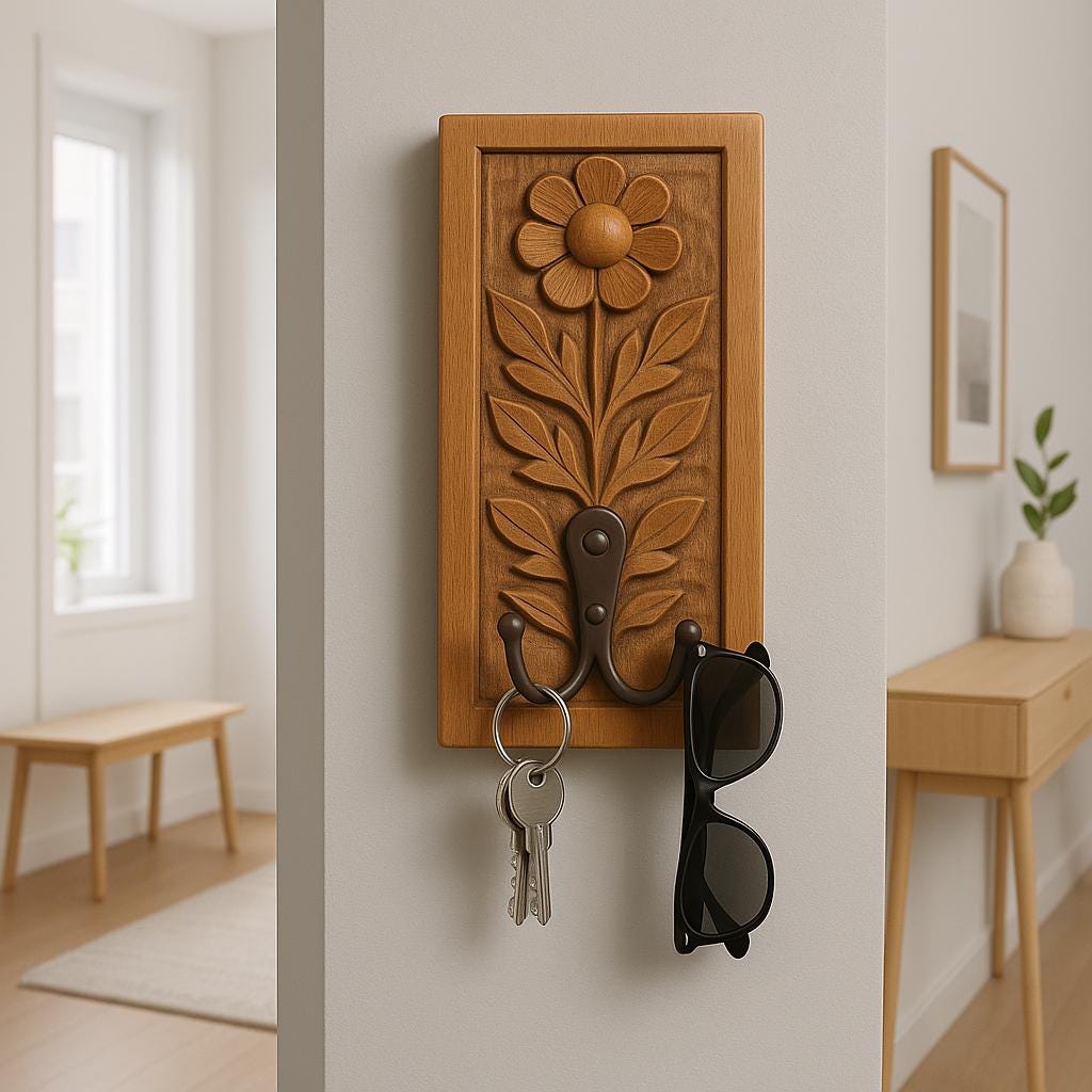 Floral Wood Wall Hook Decor