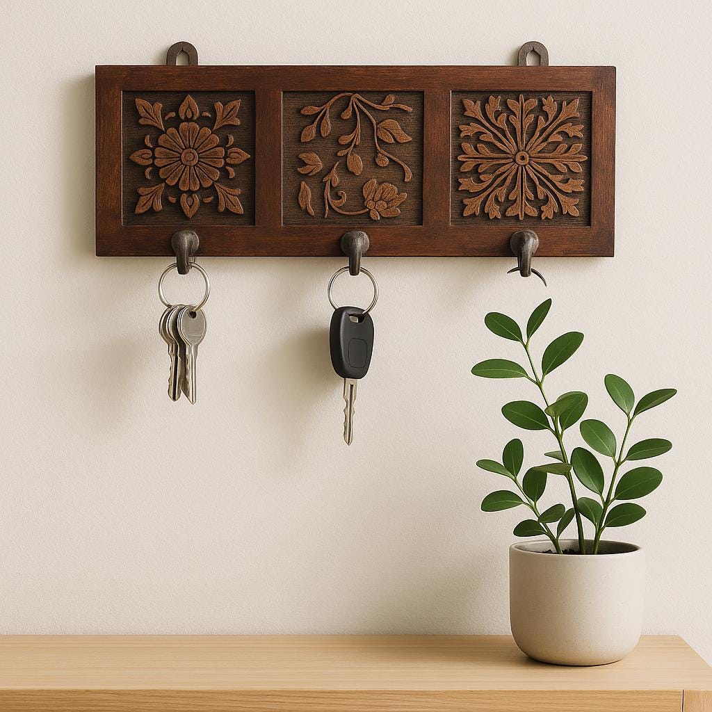 Rustic Floral Wooden Wall Hook