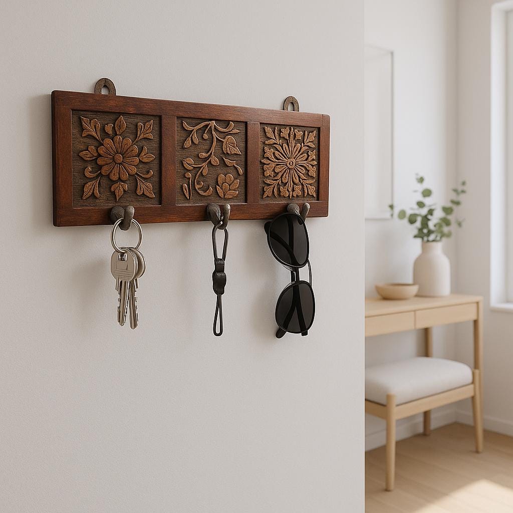 Rustic Floral Wooden Wall Hook