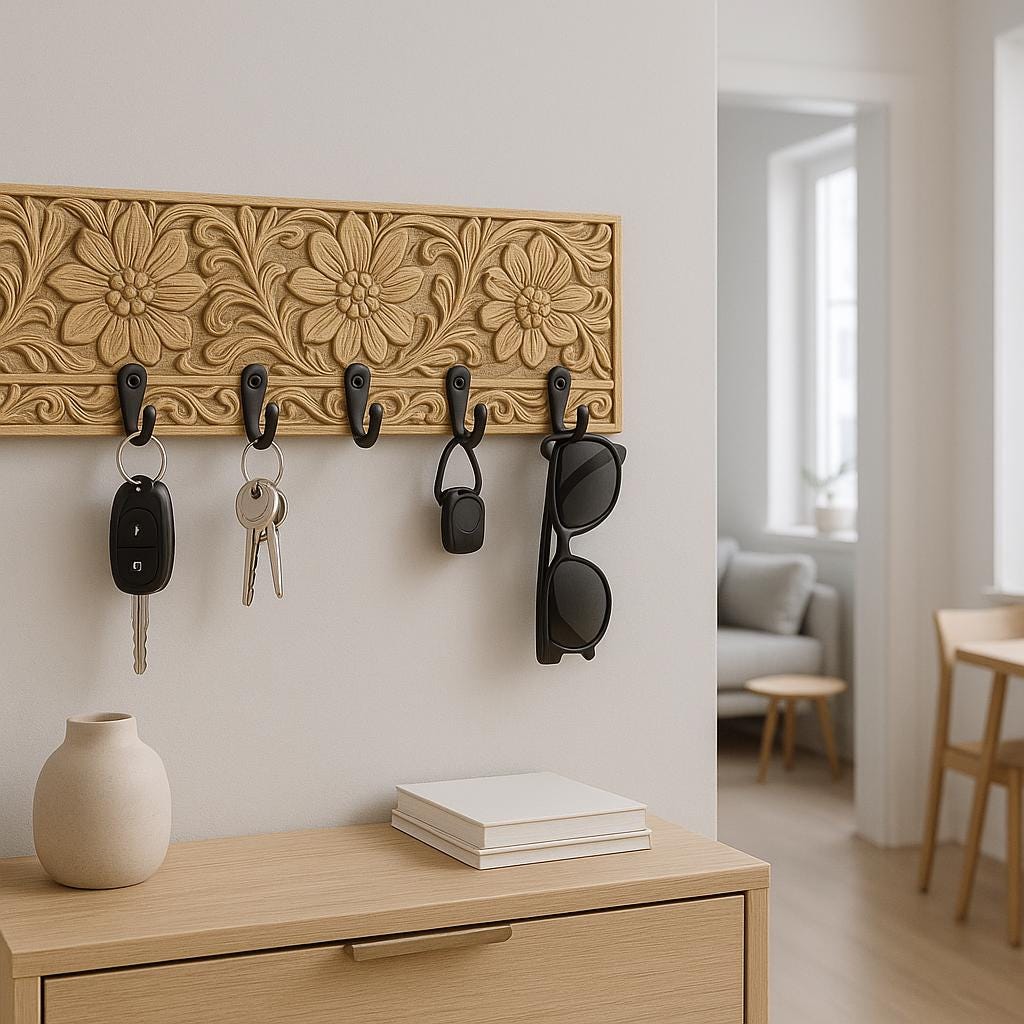 Handcrafted Floral Wall Hook Rack - 18 Inch