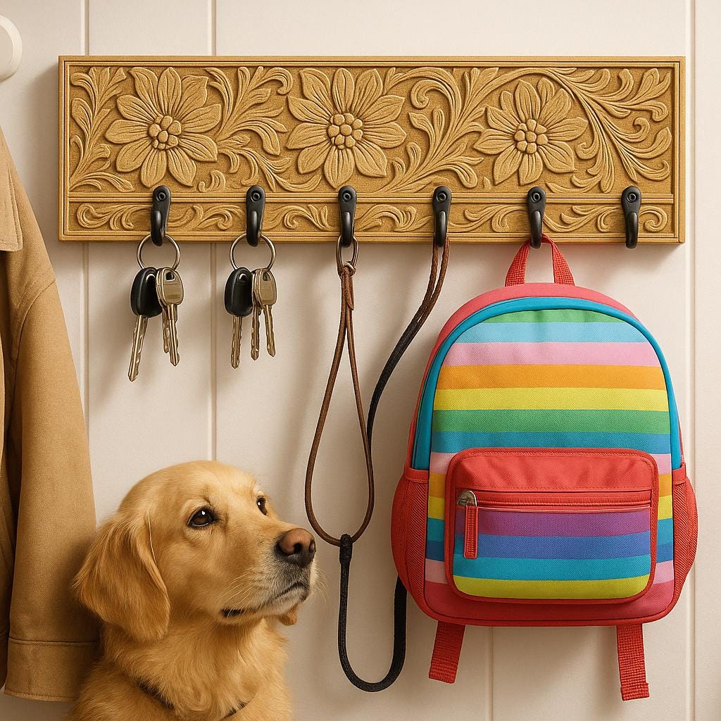 Handcrafted Floral Wall Hook Rack - 18 Inch