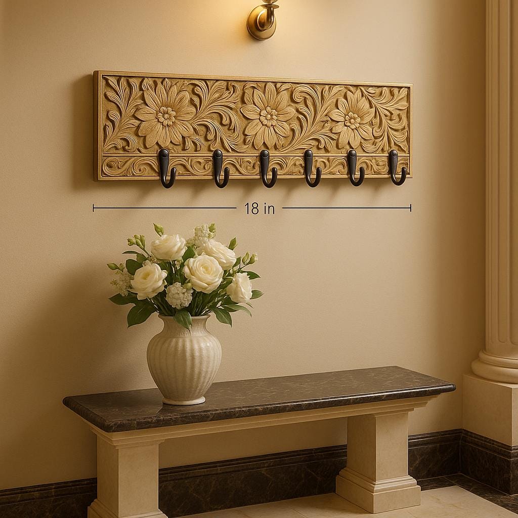 Handcrafted Floral Wall Hook Rack - 18 Inch