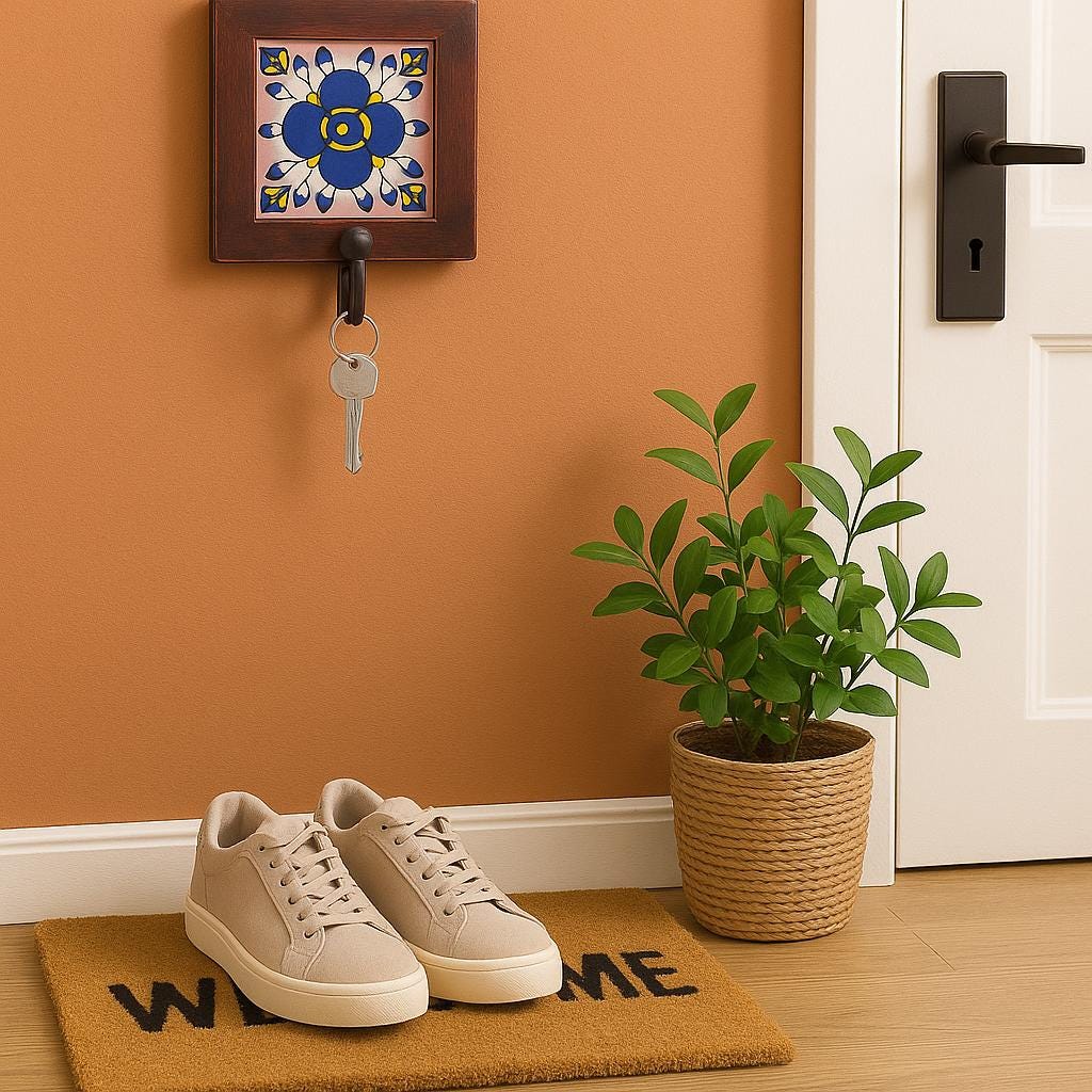 Handcrafted Ceramic Wall Hook with Floral Design - Rustic Bathroom Decor - Towel Holder - Home Organizer