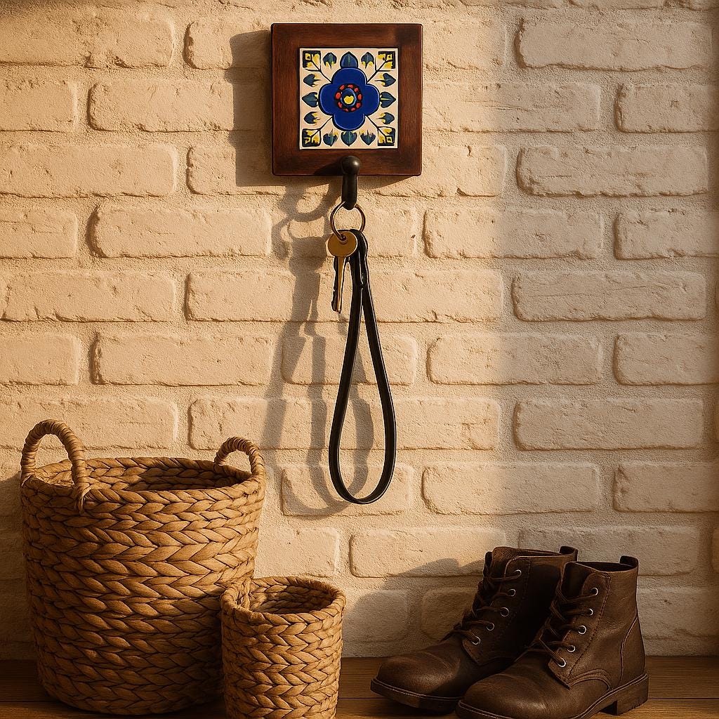 Handcrafted Ceramic Wall Hook with Floral Design - Rustic Bathroom Decor - Towel Holder - Home Organizer