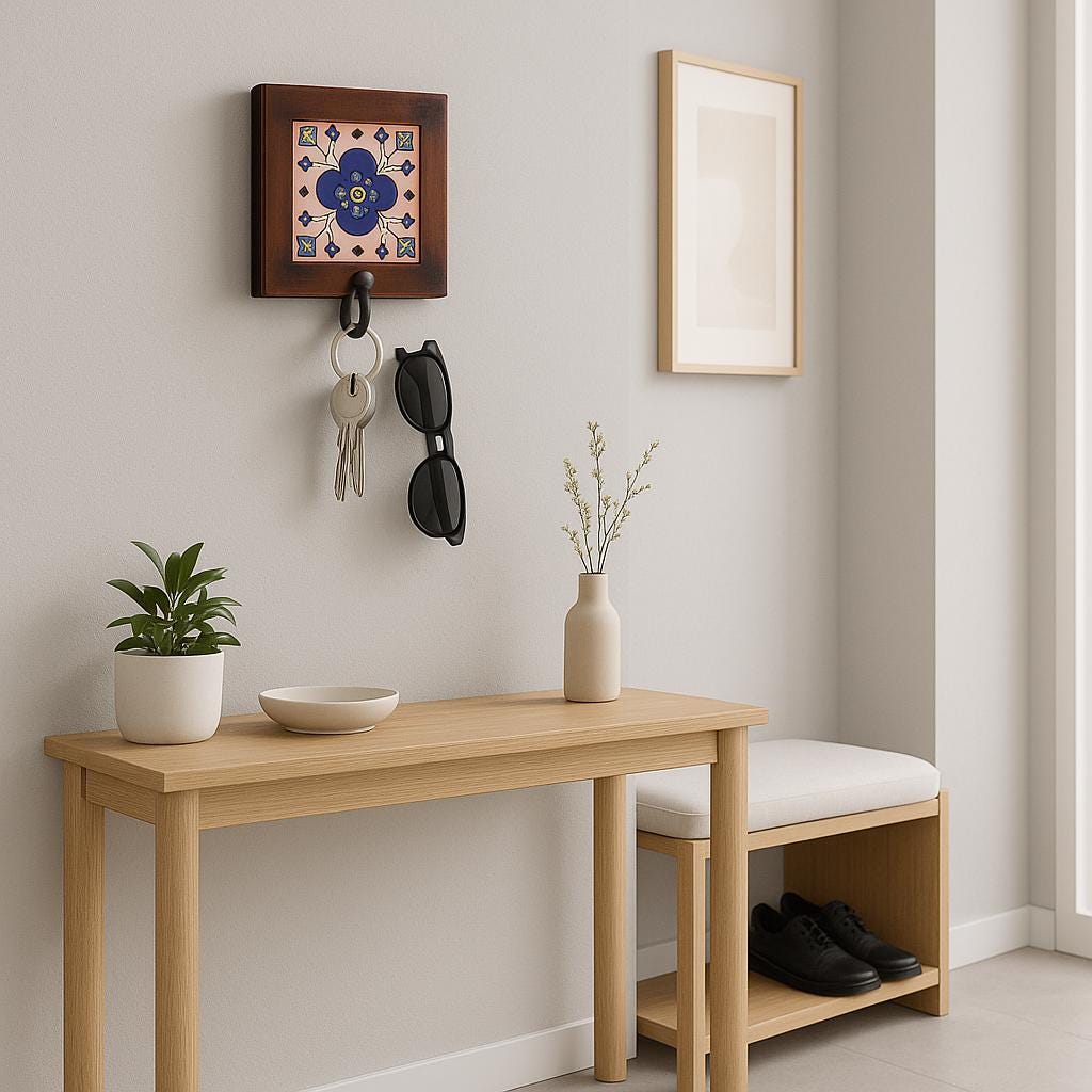 Handcrafted Ceramic Wall Hook with Floral Design - Rustic Bathroom Decor - Towel Holder - Home Organizer