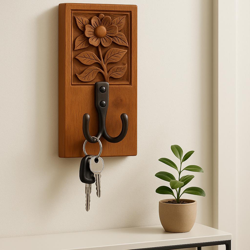 Hand-Carved Wooden Flower Wall Hook