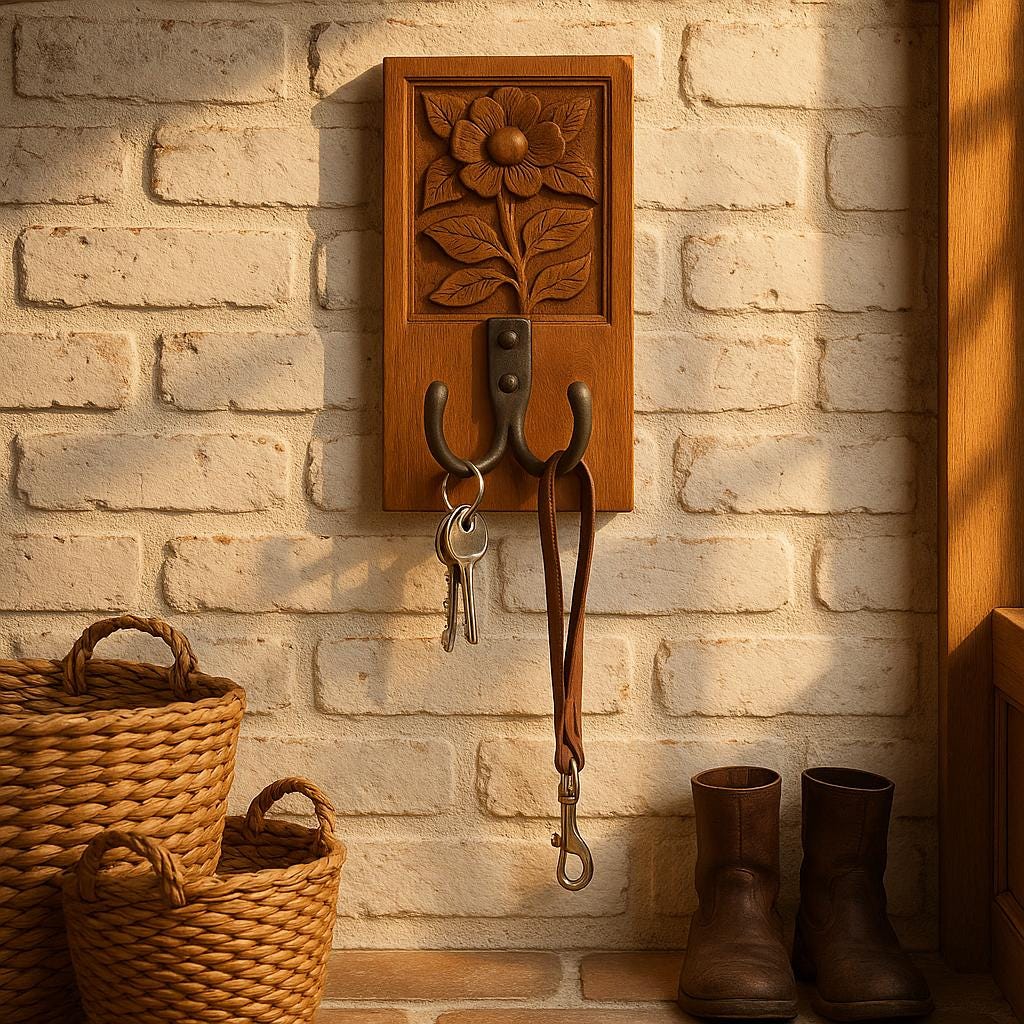 Hand-Carved Wooden Flower Wall Hook