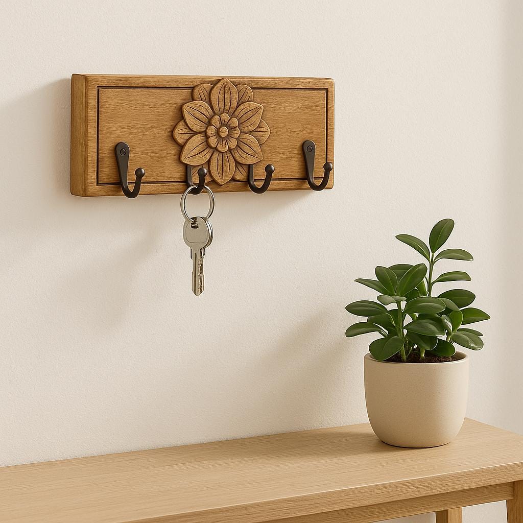 Handcrafted Wooden Flower Wall Hook Decor - Rustic Organizer for Entryway or Home