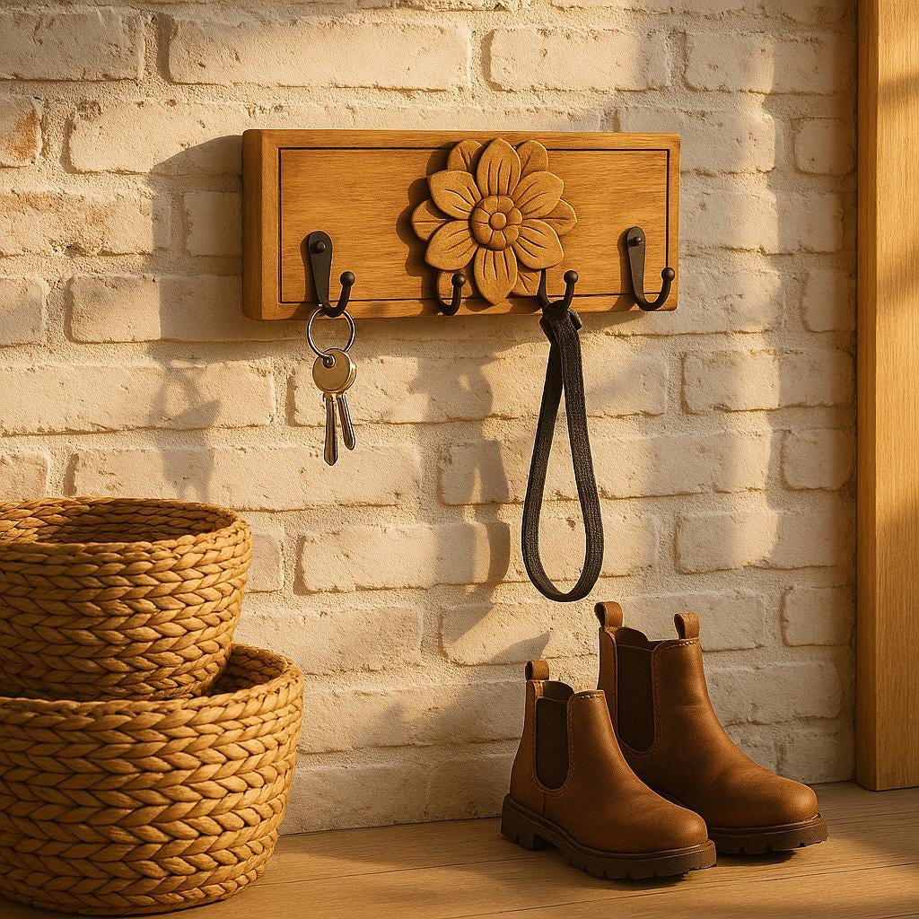 Handcrafted Wooden Flower Wall Hook Decor - Rustic Organizer for Entryway or Home