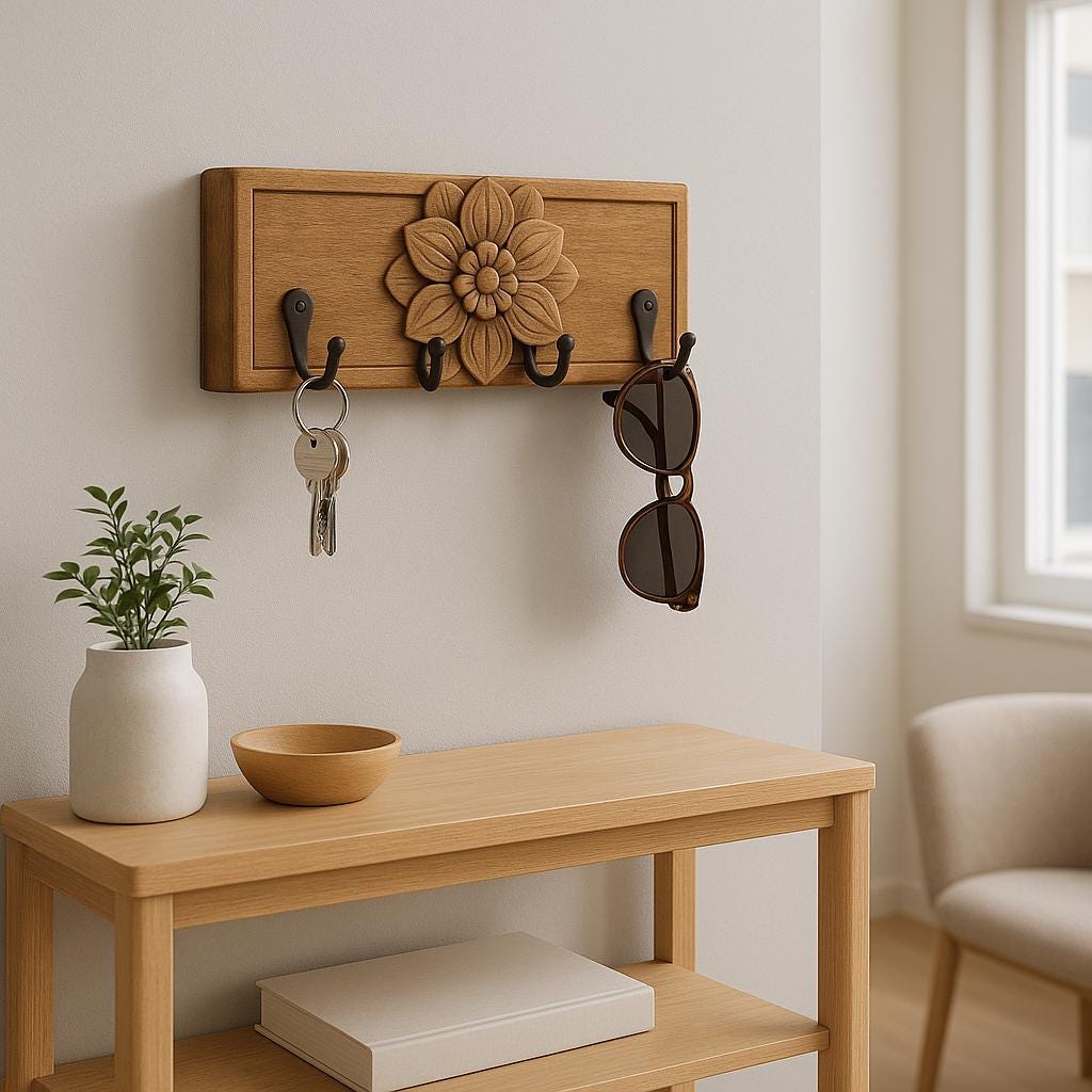 Handcrafted Wooden Flower Wall Hook Decor - Rustic Organizer for Entryway or Home