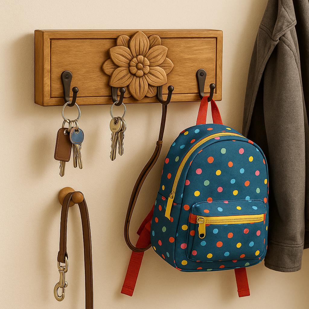 Handcrafted Wooden Flower Wall Hook Decor - Rustic Organizer for Entryway or Home