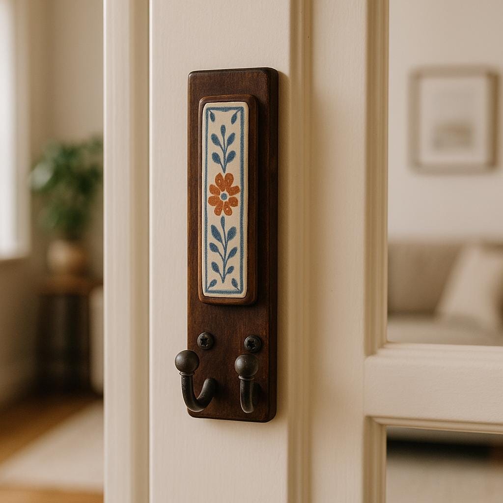 Rustic Wooden Wall Hook with Vintage Metal Fixtures for Home Organization