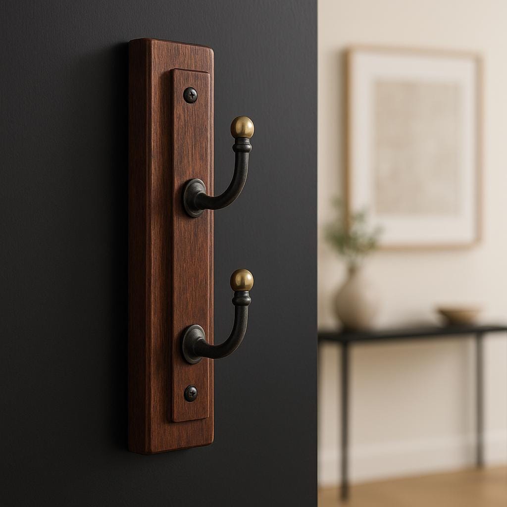 Rustic Wooden Wall Hook with Vintage Metal Fixtures for Home Organization
