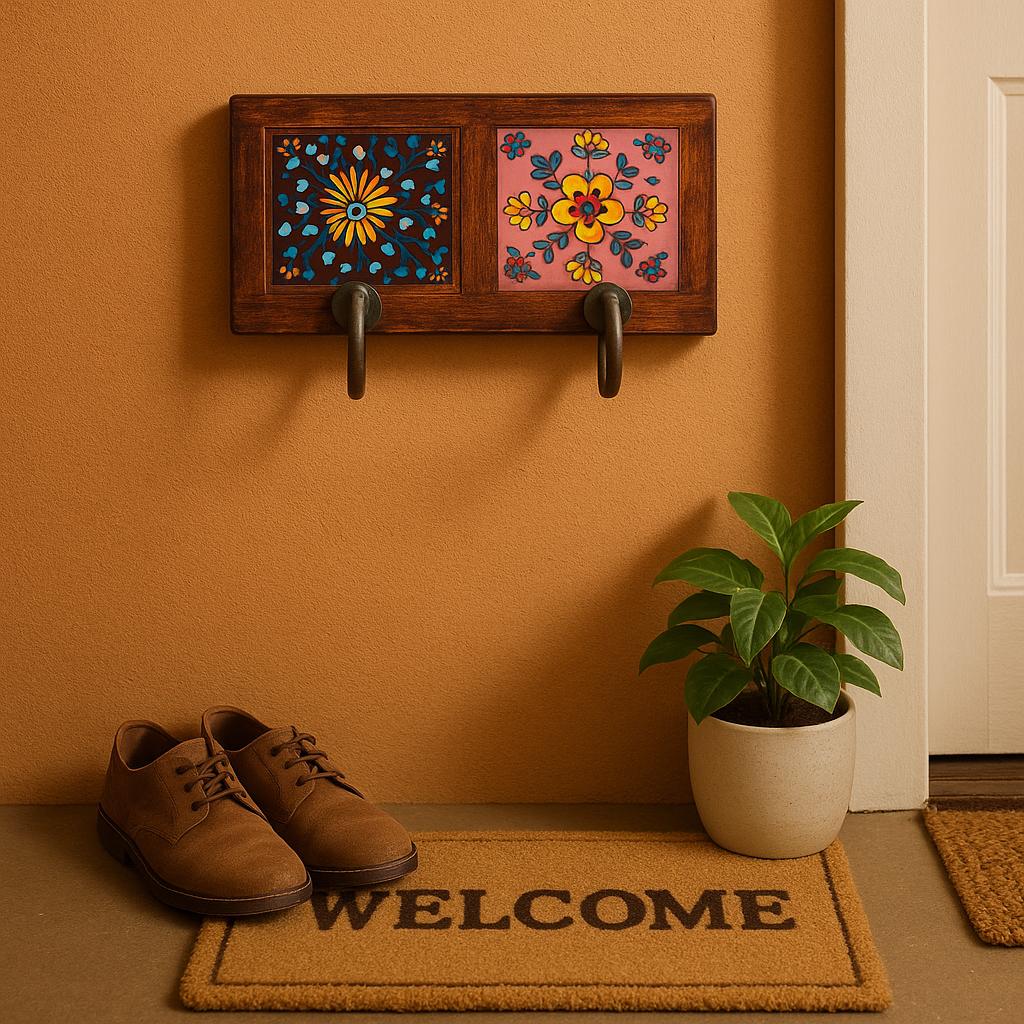 Wooden Wall Hook - Floral Design Set of 2