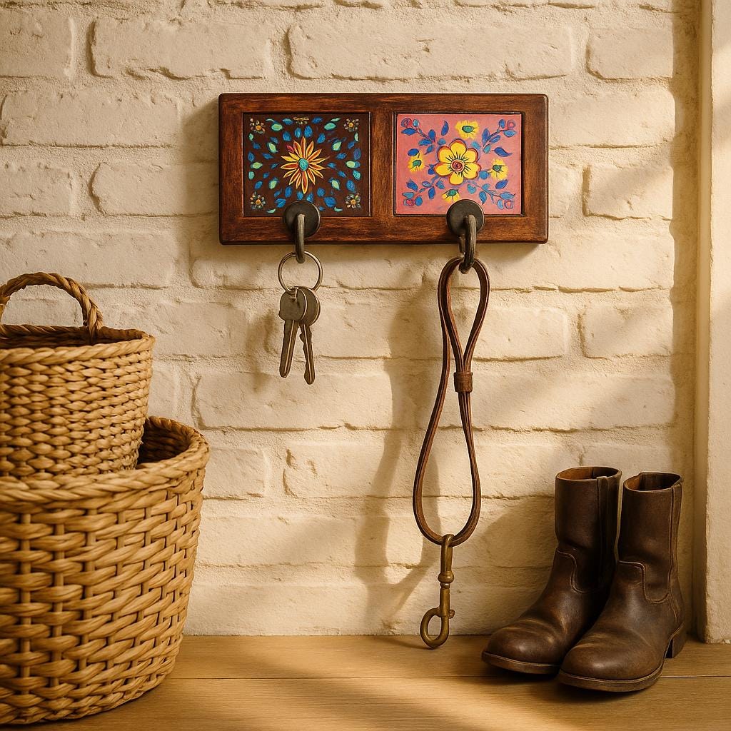 Wooden Wall Hook - Floral Design Set of 2