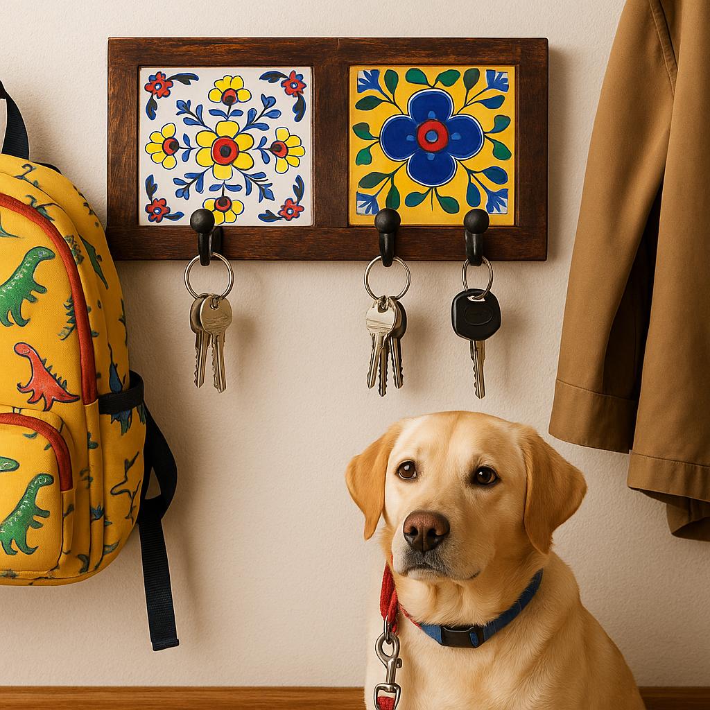 Vintage Tile Hook Rack - Floral Design