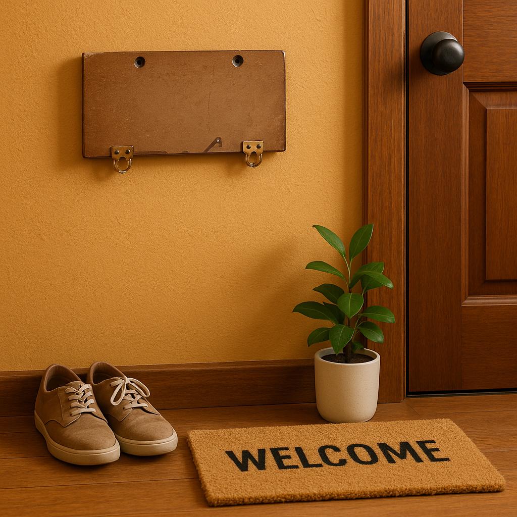 Wooden Wall Key Holder - Brass Hooks Vintage