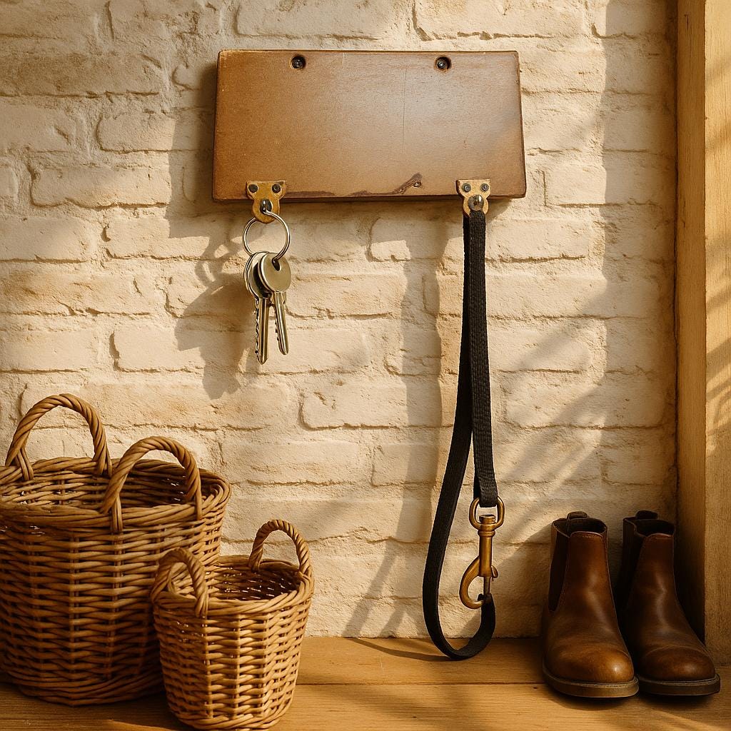 Wooden Wall Key Holder - Brass Hooks Vintage